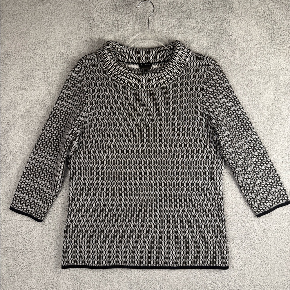 Talbots pure merino wool black and white sweater size medium